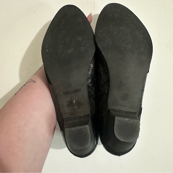 Un Tour En Ville Stylish Black Patent Metallic Leather Ankle Boots Sz 42 / US 11 - Picture 11 of 14